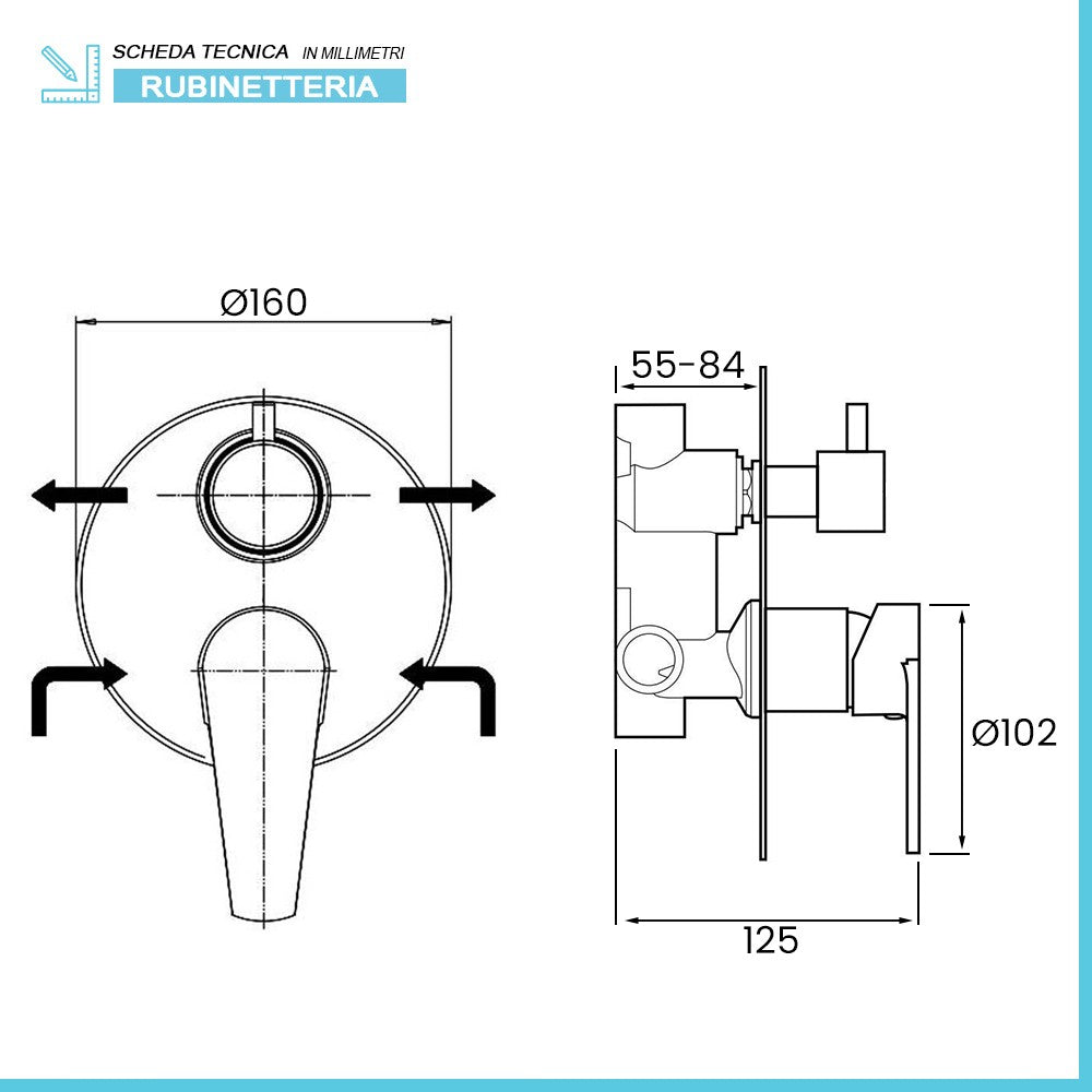 Set doccia a incasso cromato con soffione 25 cm e kit doccino Zoe