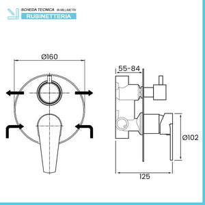 Set doccia a incasso cromato con soffione 25 cm e kit doccino Zoe