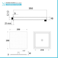 Set doccia con braccio 35 cm e soffione 25x25 cm in inox nero opaco