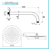 Set doccia con braccio 40 cm e soffione 25 cm in inox nero opaco