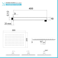 Set doccia con braccio 40 cm e soffione 30x20 cm in inox nero opaco