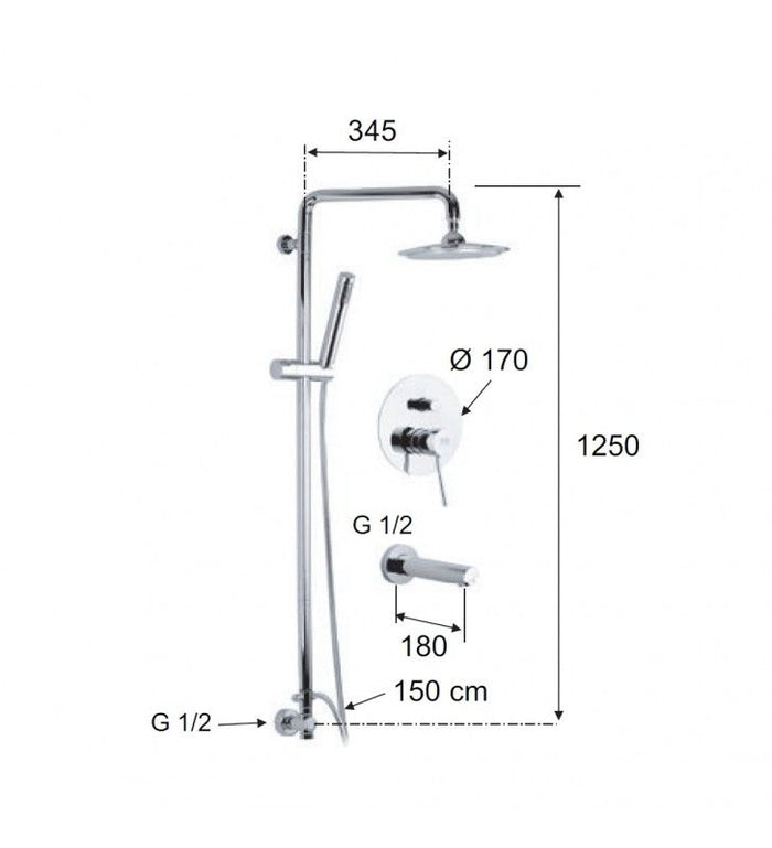 Rubinetto doccia con deviatore a 5 posizioni su piastra unica - serie minimal cod 76256