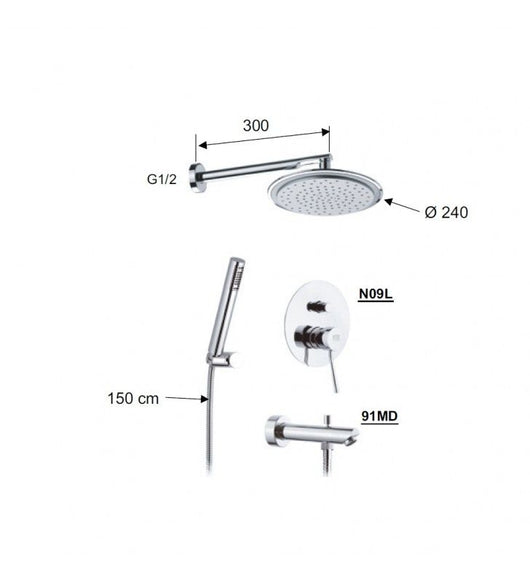 Set doccia composto da soffione minimale, saliscendi e miscelatore - serie minimal cod 76255