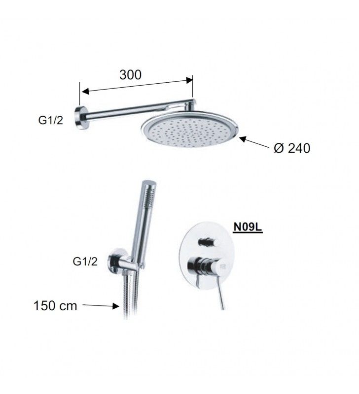 Set doccia con sofffione minimale, doccino minimale e rubinetto - serie minimal cod 76254