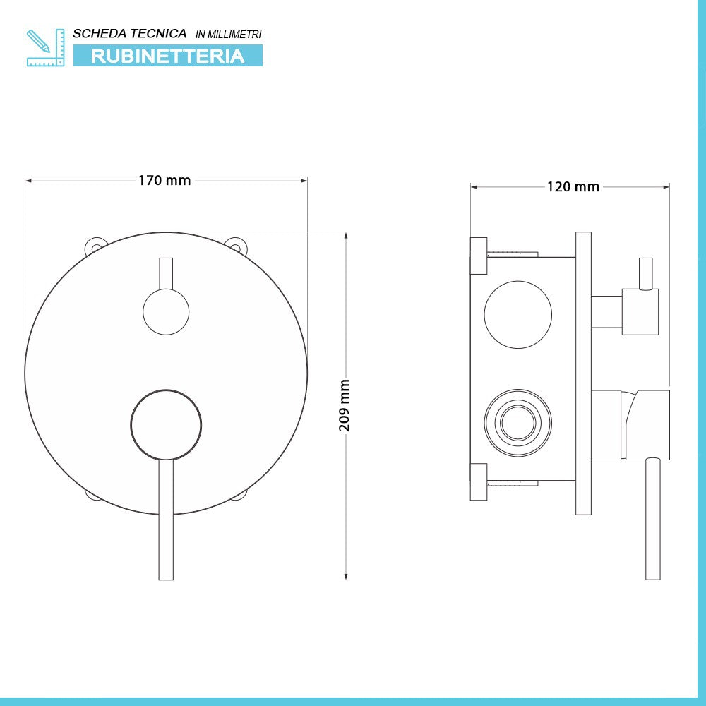 Set doccia da incasso con soffione 20 cm e kit doccia completo Nuego