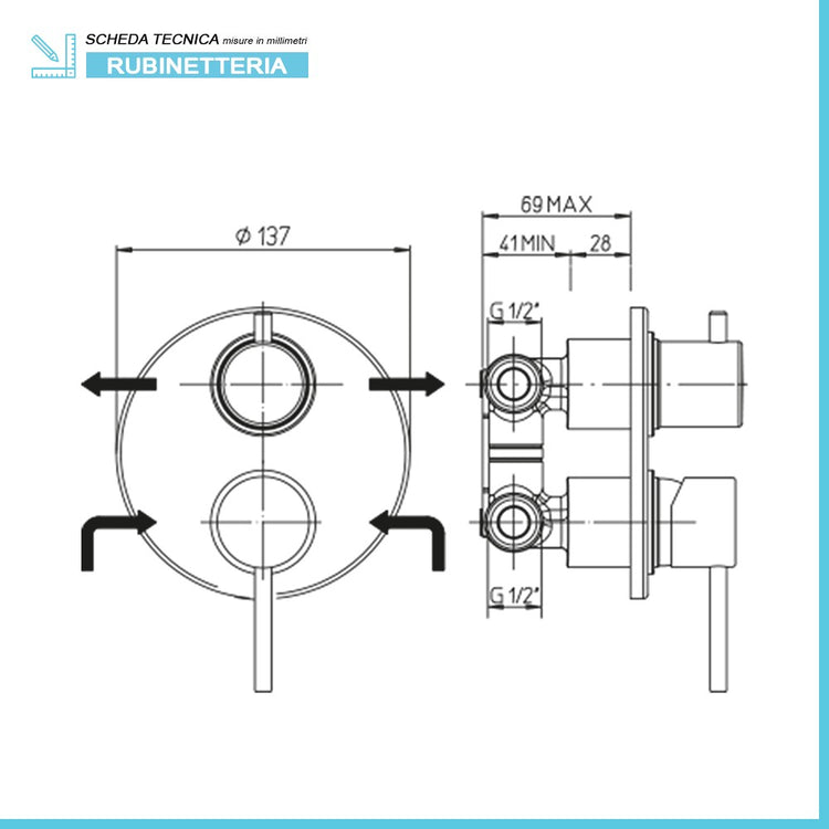 Set doccia Essenza tondo braccio 40 cm + soffione ABS 22 cm + kit doccia + miscelatore