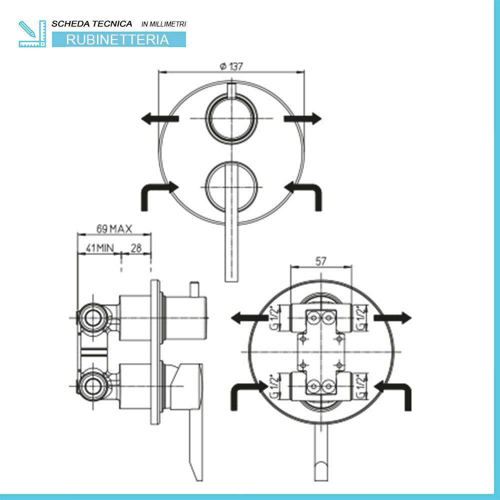 Set doccia incasso completo tondo Serena con soffione 25 cm e kit doccetta