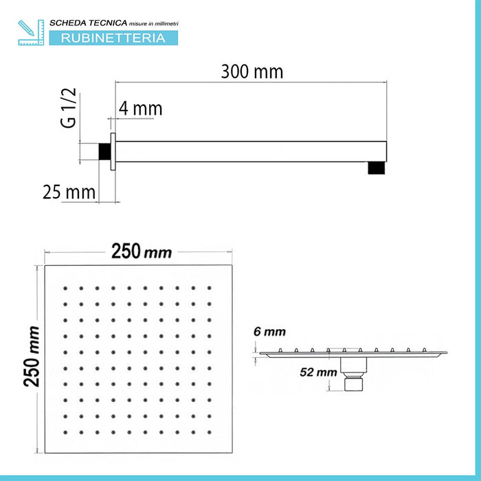 Set doccia incasso cromato con soffione 25 e kit doccia completo Nemes