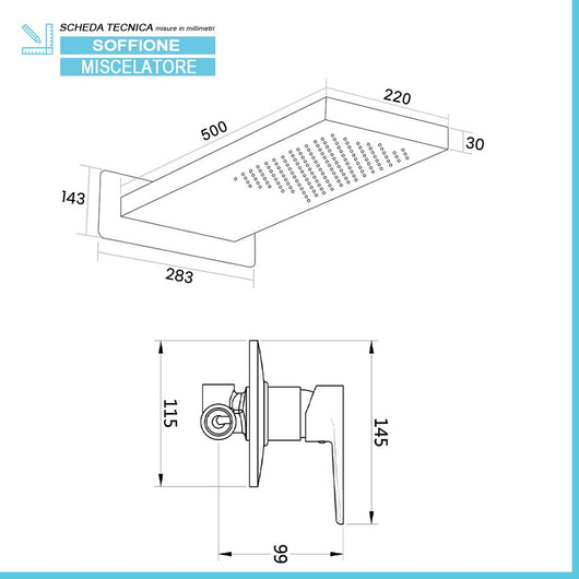 Set doccia incasso Erika con soffione doccia a muro 22x50 in acciaio inox