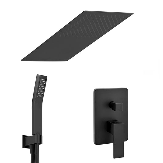 Set doccia incasso Kubo nero opaco con soffione a muro 25x52 e kit doccia