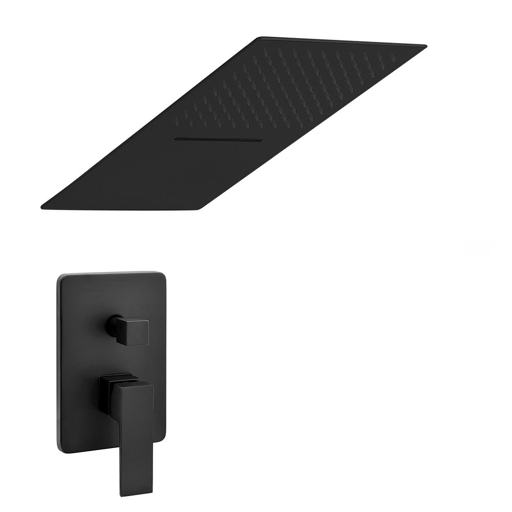 Set doccia incasso Kubo nero opaco soffione a muro 25x52 con cascata