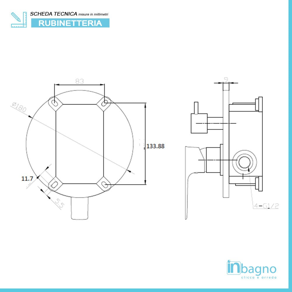 Set doccia incasso nero opaco completo con soffione 25 cm e kit doccino