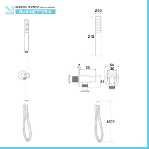 Set doccia incasso nero opaco completo con soffione 25 cm e kit doccino