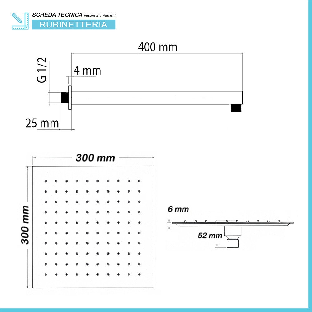 Set doccia incasso Paffoni Lime con soffione quadrato 30 cm e kit doccia