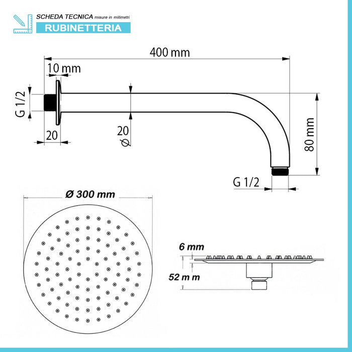 Set doccia incasso Paffoni Lime cromato tondo con soffione inox 30 cm