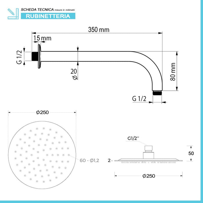 Set doccia incasso satinato con soffione 25 e kit doccia completo Gemini