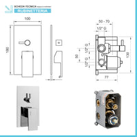 Set doccia Italia in ottone con soffione a sbalzo getto a cascata e miscelatore 3 vie