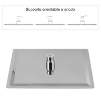 Set doccia quadrato cromo braccio 40 cm + soffione 30x30 cm acciaio inox