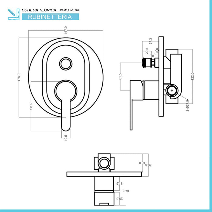 Set doccia tondo completo cromato Iole con soffione 20 cm e kit doccia