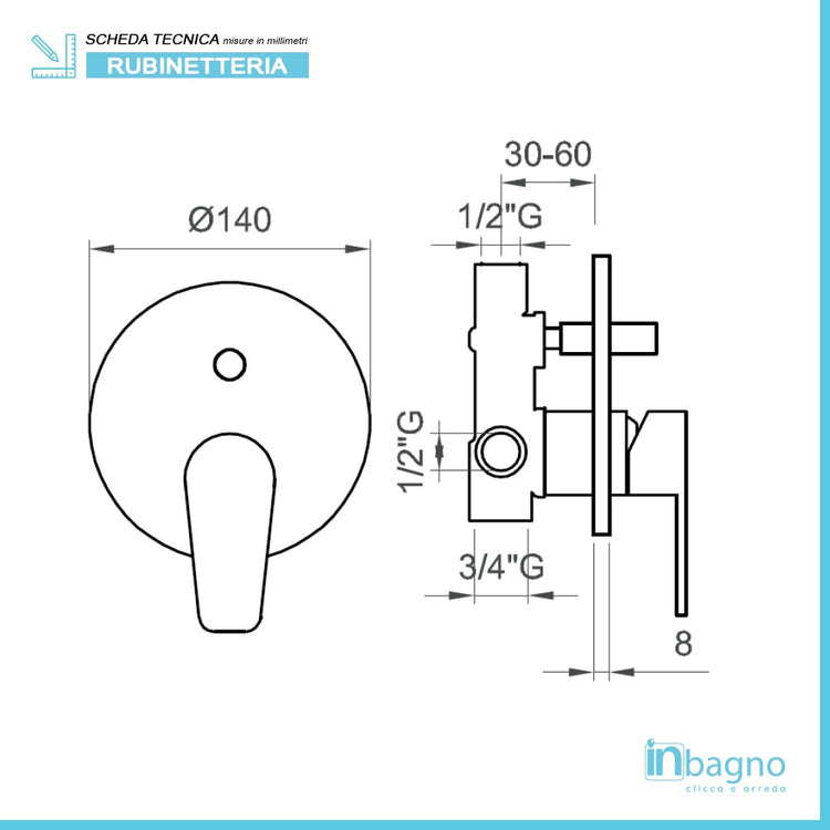 Set doccia tondo Eco + braccio 40 cm + soffione 25 cm + miscelatore + kit doccia