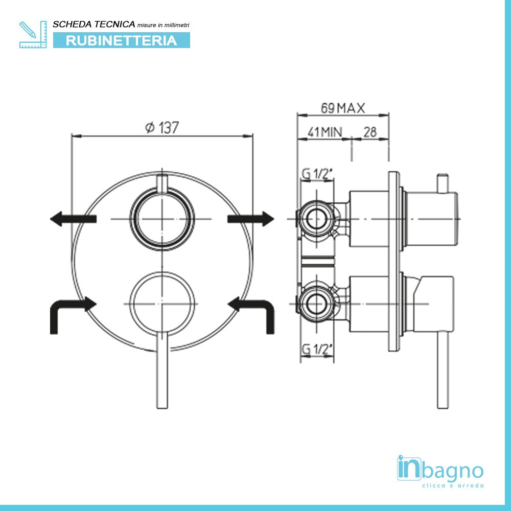 Set doccia tondo Essenza con braccio 40 cm + soffione 25 cm + miscelatore + kit doccia