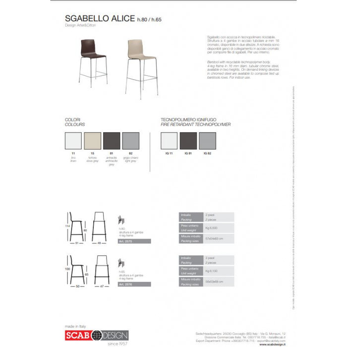 SET DUE SGABELLI ALICE HT 65CM TECNOPOLIMERO MADE IN ITALY SCAB DESIGN - Grigio chiaro 82