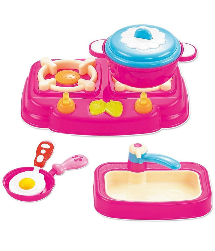 Set Gioco Piccoli Chef Con Fornello Lavandino Frutta Verdura E Accessori 3+ Anni         