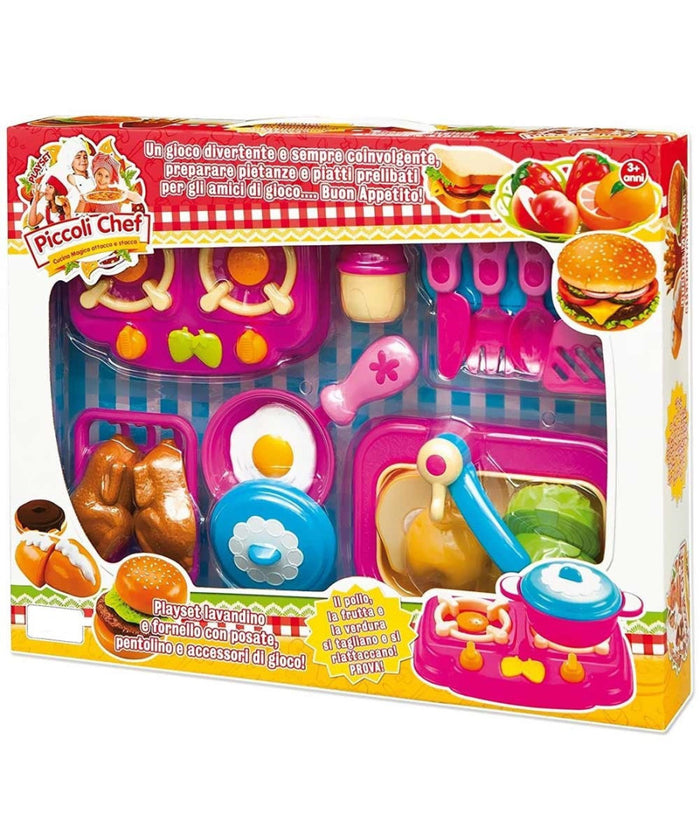 Set Gioco Piccoli Chef Con Fornello Lavandino Frutta Verdura E Accessori 3+ Anni         