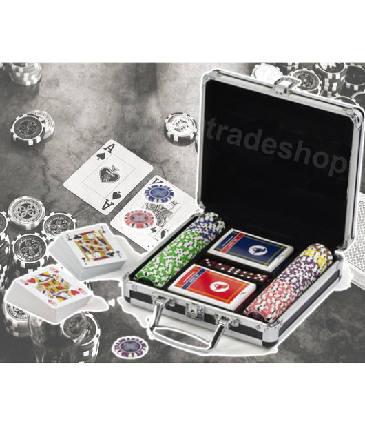 Set Kit 100 Poker Fiches Chips Valigetta Carte Gioco Tavolo Texas Holdem Dealer         