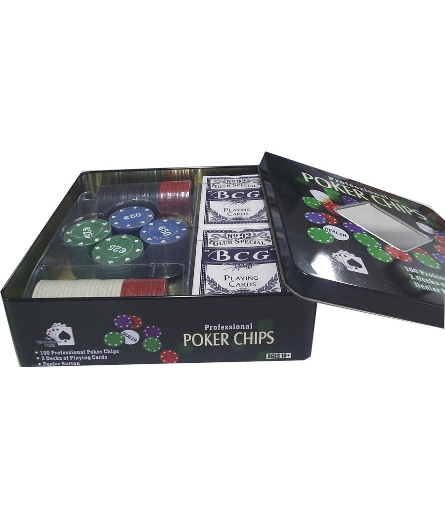 Set Kit Cofanetto Poker Texas Holdem 100 Fiches Chips Set Professionale Poker         