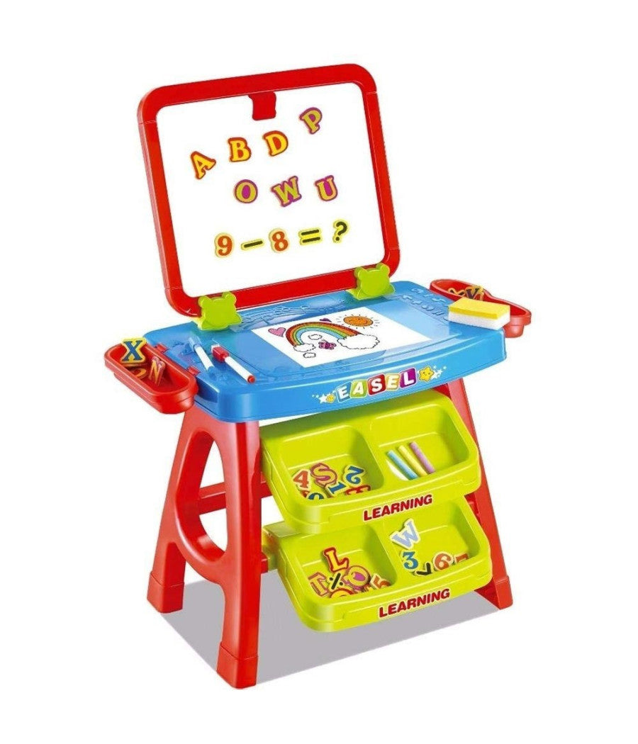 Set Lavagna Con Piano Disegno E Cavalletto Rosso Con Accessori Numeri E Lettere         