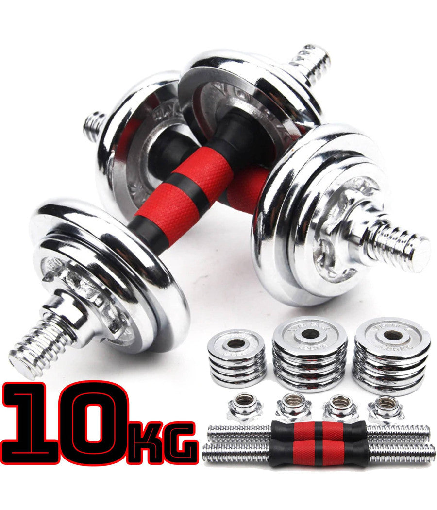 Set Manubri Componibili Pesi Regolabili Palestra Dumbbell In Acciaio 10kg Totale         