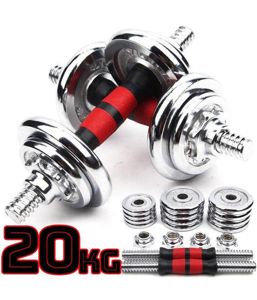 Set Manubri Componibili Pesi Regolabili Palestra Dumbbell In Acciaio 20 Kg Tot         