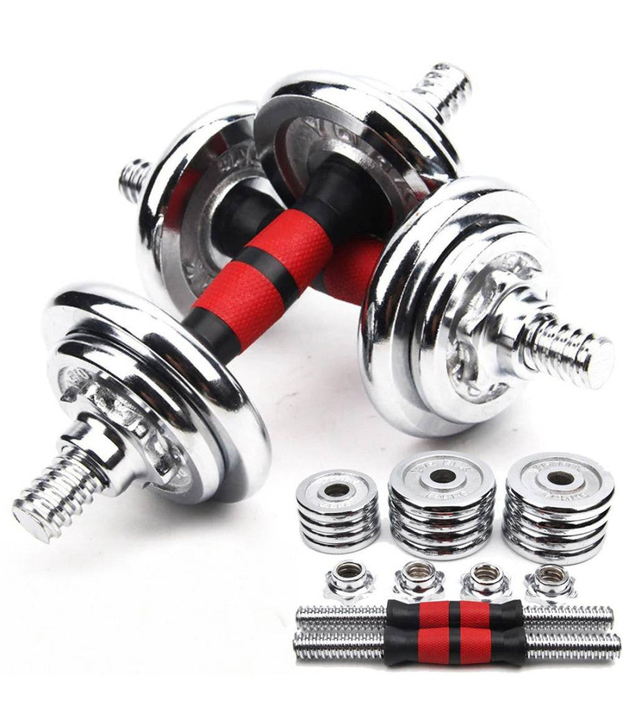 Set Manubri Componibili Pesi Regolabili Palestra Dumbbell In Acciaio 20 Kg Tot         