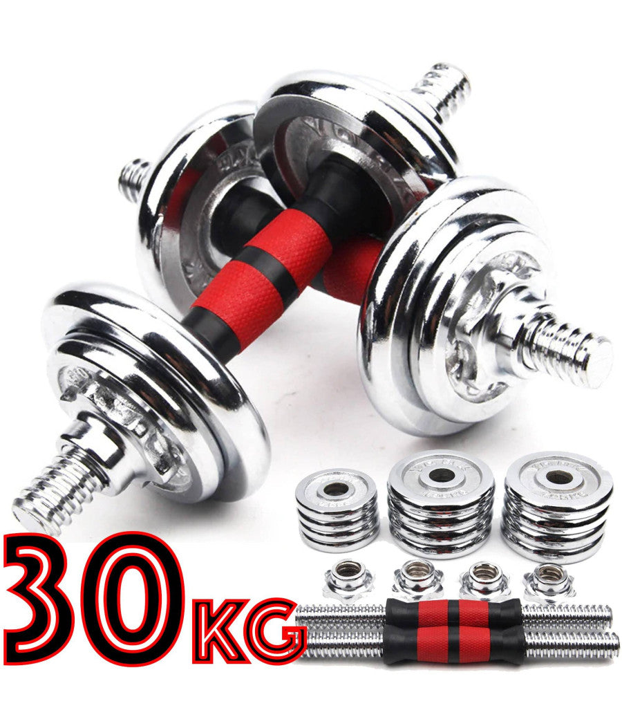 Set Manubri Componibili Pesi Regolabili Palestra Dumbbell In Acciaio 30 Kg Tot         