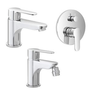 Set miscelatori cromati lavabo bidet e doccia incasso con deviatore Zoe