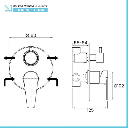 Set miscelatori cromati lavabo bidet e doccia incasso con deviatore Zoe