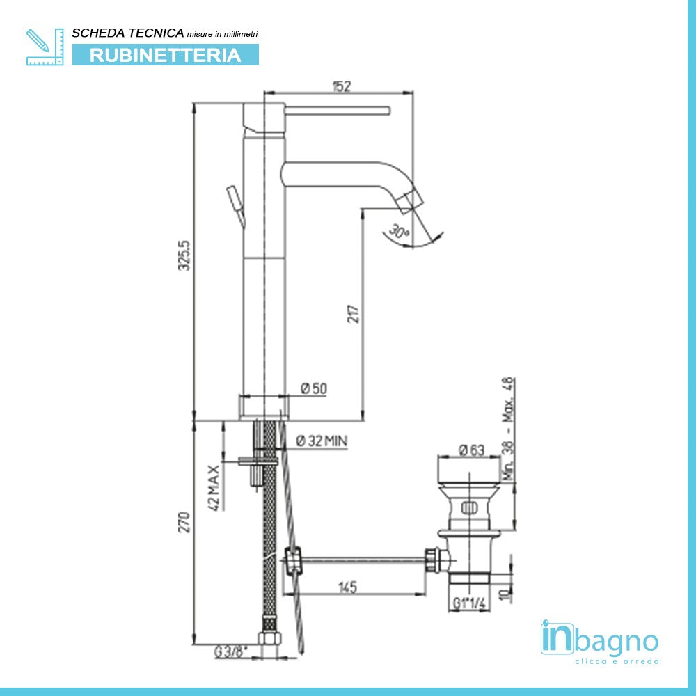 Set miscelatori lavabo alto e bidet cromati Piralla Essenza scarico incluso