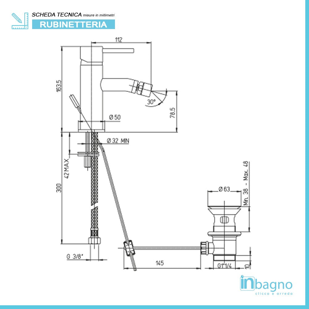 Set miscelatori lavabo alto e bidet cromati Piralla Essenza scarico incluso