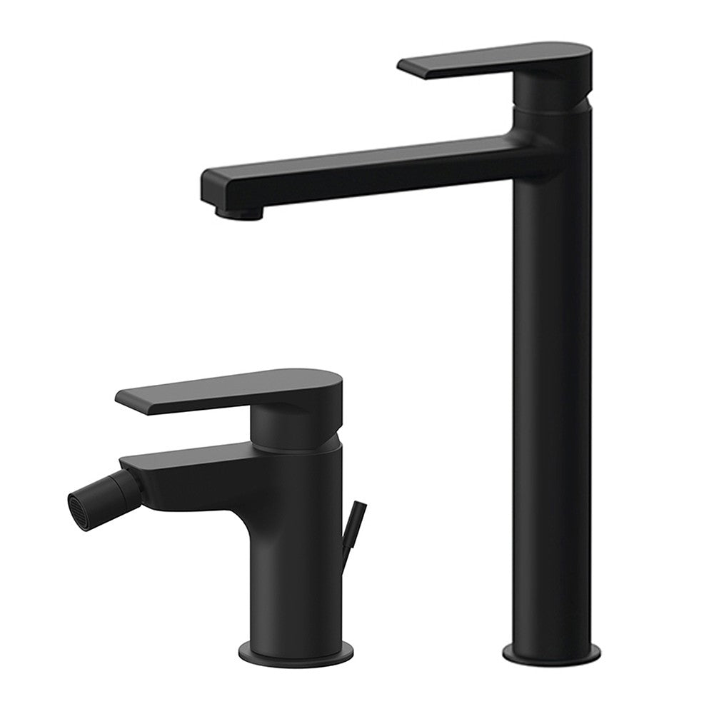 Set miscelatori lavabo alto e bidet nero opaco Mariani serie Artic 