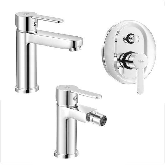 Set miscelatori lavabo bidet doccia con deviatore Iole in ottone cromato