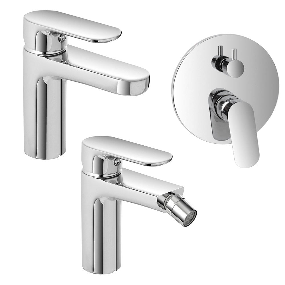 Set miscelatori lavabo bidet e doccia con deviatore in ottone Kreo