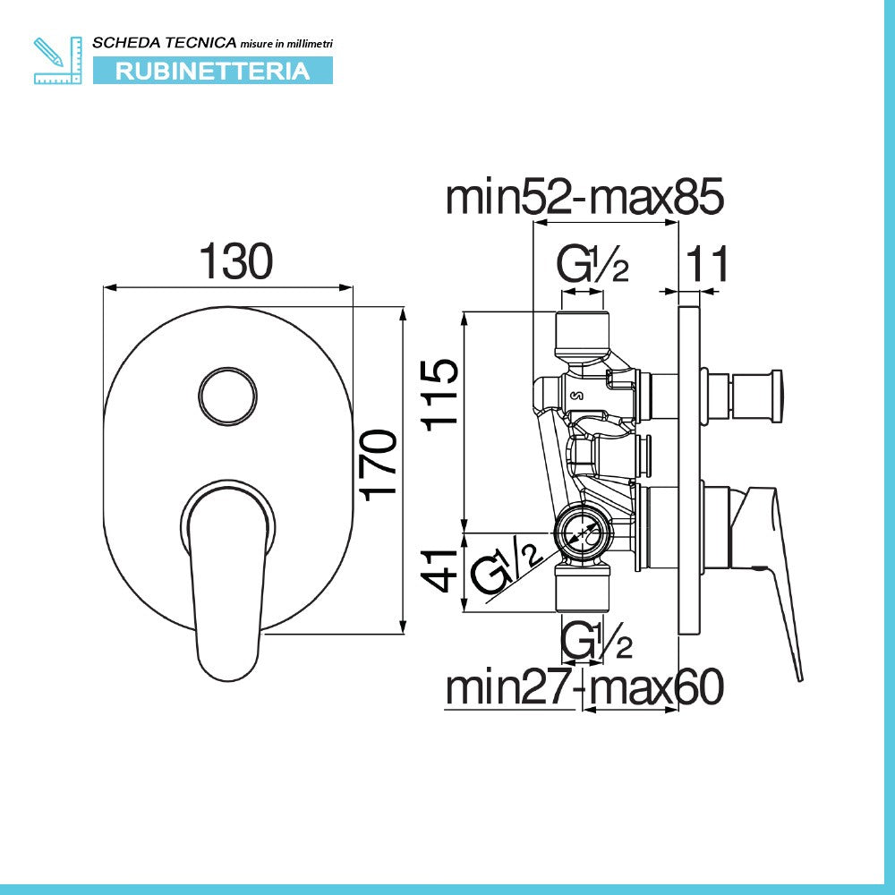 Set miscelatori lavabo bidet e doccia con deviatore Nobili Hof cromati a risparmio idrico