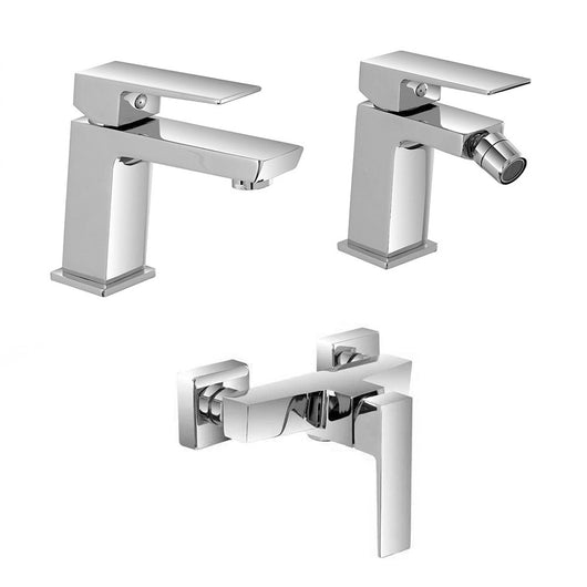 Set miscelatori lavabo bidet e doccia esterno cromati serie Kubo scarico incluso