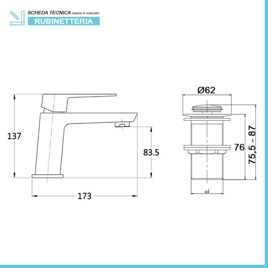 Set miscelatori lavabo bidet e doccia esterno cromati serie Kubo scarico incluso