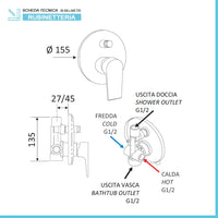 Set miscelatori lavabo bidet e doccia incasso bianco opaco Mariani Artic 