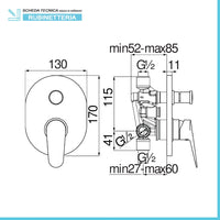 Set miscelatori lavabo bidet e doccia incasso con deviatore Nobili Blues cromati a risparmio idrico