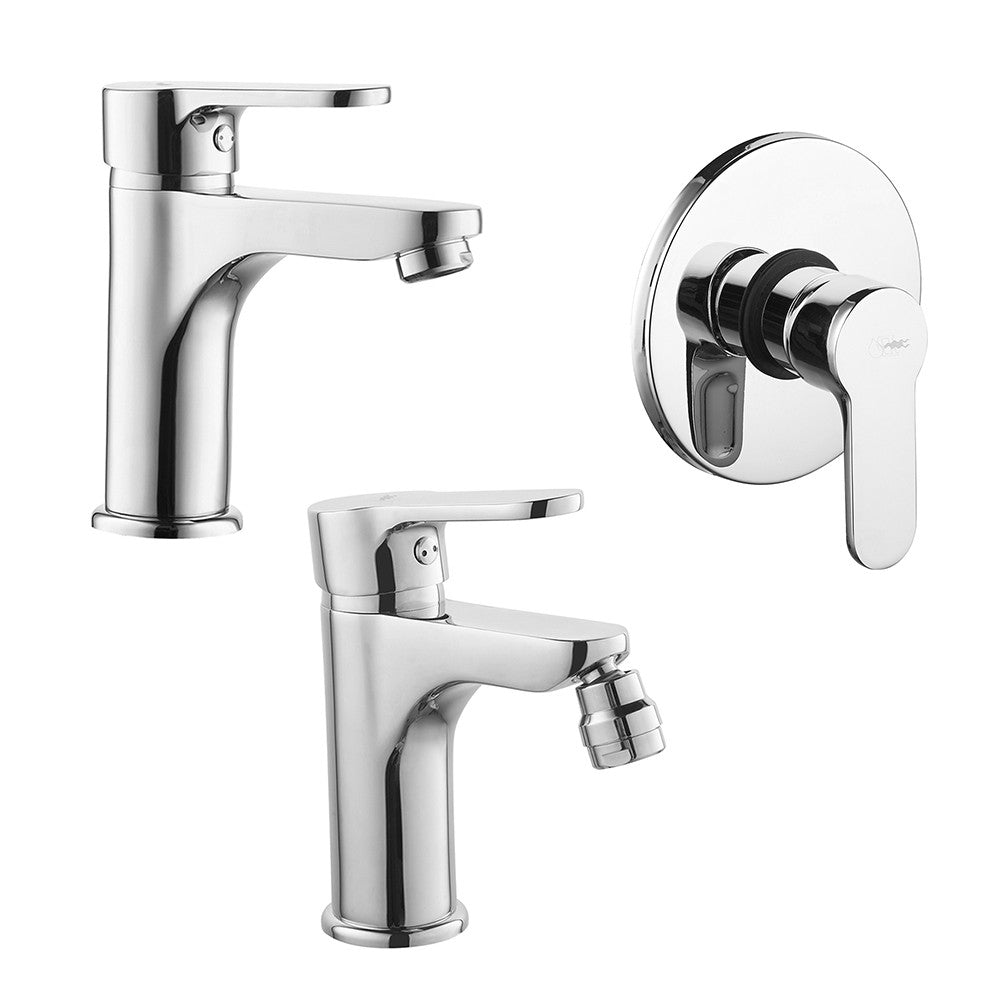 Set miscelatori lavabo bidet e doccia incasso cromati Paco con scarico