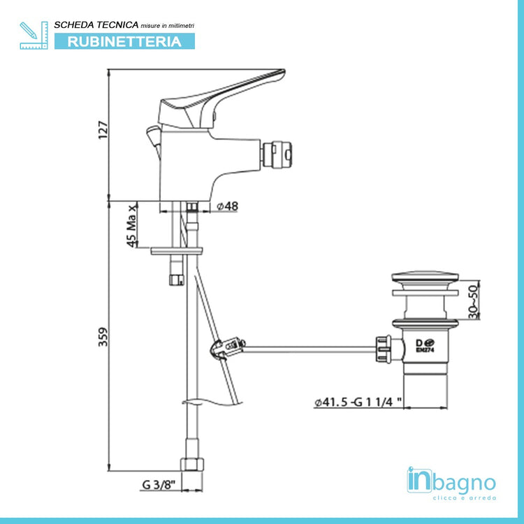 Set miscelatori lavabo bidet e doccia incasso cromati Piralla Ariel scarico incluso