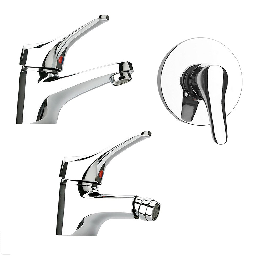 Set miscelatori lavabo bidet e doccia incasso cromati Piralla Ariel scarico incluso